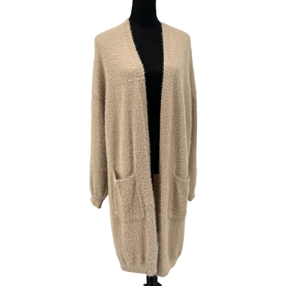 Davi & Dani Sweaters - Davi & Dani Tan Fuzzy Long Duster Cardigan Size 1X